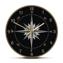 Load image into Gallery viewer, Mariner&#39;s Compass Wall Clock Compass Rose Nautical Home Decor Windrose Navigation Round Silent Swept Wall Clock Sailor&#39;s Gift
