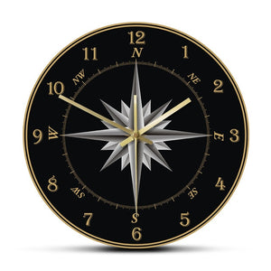 Mariner's Compass Wall Clock Compass Rose Nautical Home Decor Windrose Navigation Round Silent Swept Wall Clock Sailor's Gift