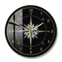 Load image into Gallery viewer, Mariner&#39;s Compass Wall Clock Compass Rose Nautical Home Decor Windrose Navigation Round Silent Swept Wall Clock Sailor&#39;s Gift
