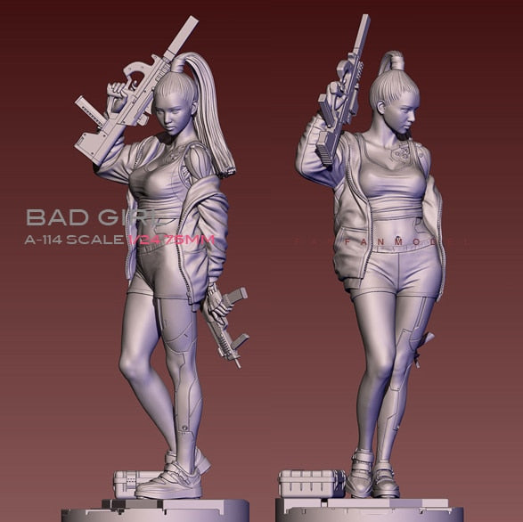 75mm 1/24  Resin Figure Kits Bad Girl City Swept resin Soldier Self-assembled A-114